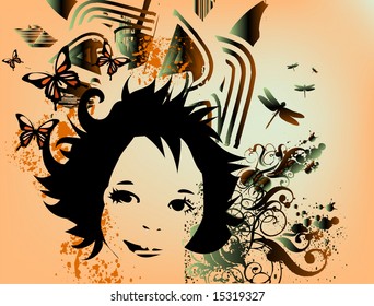 grunge background with child