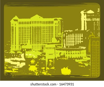Grunge el fondo con una silueta de paisaje urbano, serie de ilustraciones vectoriales.