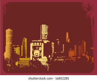 Grunge background with a cityscape silhouette, vector illustration series.