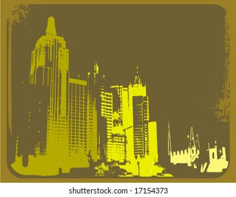 Grunge background with a cityscape silhouette, vector illustration series.