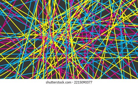 Grunge background, cmyk pattern, smy backdrop. Chaotic straight lines. Vector illustration