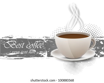 Grunge Background With Coffe Cup And Steam