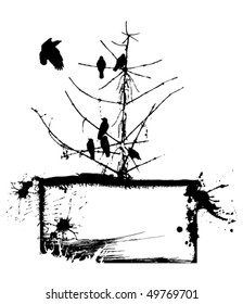grunge background with crows on a tree