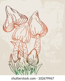 Grunge background with cute mushrooms,vector illustration
