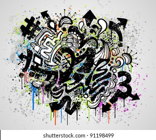 Grunge background design with graffiti and paint elements