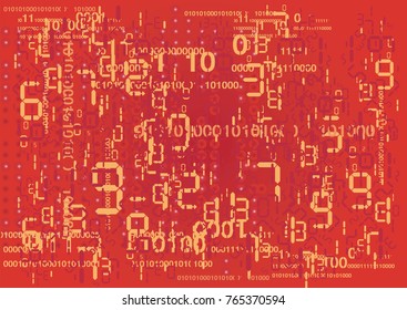 Grunge background with digital numbers and binary codes.
Red Abstract background with digital numbers and destroyed binary codes. Vector available.