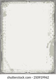 Grunge Background . Distress Texture with Vector Calligraphic Swirl Border Frame. 