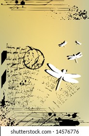 grunge background with dragonfly