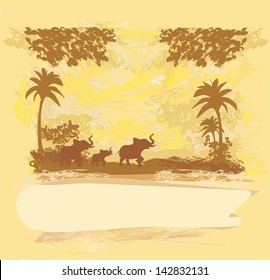 grunge background with elephant family