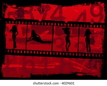 Grunge Background with a film strip of girls