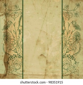 Grunge background with floral borders