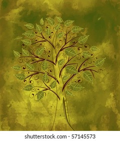 grunge background floral tree