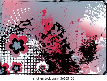 grunge background with flowers