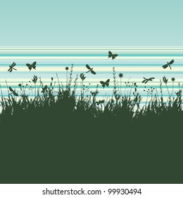 Grunge background with flying insects - vector