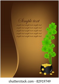 Grunge background with full pot of gold and clover