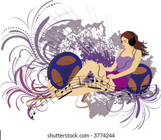 grunge background with girl - vector