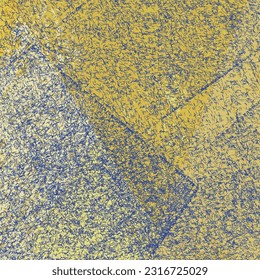 Grunge background in gold, blue and ivory tones, with broken lines and uncertain angular geometric shapes. Design for textiles, wallpaper, floor tiles or others. Vector seamless. Decorative graphics.
