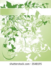 grunge background with green leaves - vector