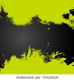 Grunge background with green splash frame. Vector illustration border. Creative hand-drawing banner. Invitation design elements.