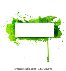 Grunge background with green splash and place for your text. Vector illustration.