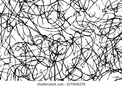 Grunge background with hand-drawn chaotic doodles. Monochrome backdrop of pen drawn scrawl. Overlay template. Vector illustration