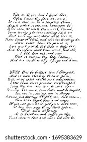 Grunge background of a hand-written poem. Illegible poetry written in ink on a white background.