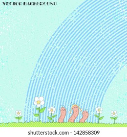 Grunge background with happy worms dancing under the rain