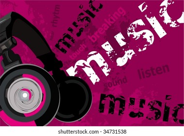 Grunge background with headphones