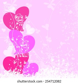 Grunge background with heart and floral--Vector illustration