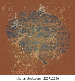 Grunge background with human brain 