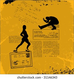 grunge background illustration of skaters