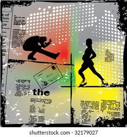 grunge background illustration of skaters