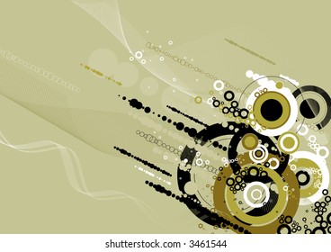 Grunge background with many different  circles and shapes, vector illustration