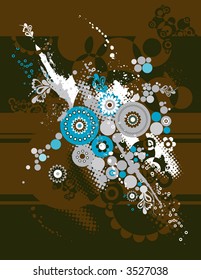 Grunge background with many different  circles, shapes,flower,  vector illustration