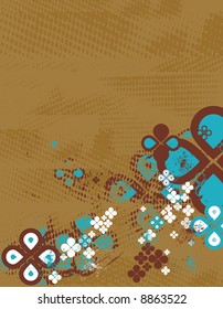 Grunge background with many different  circles, shapes,  vector illustration