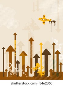 Grunge background with many different  circles,arrow, shapes, vector illustration