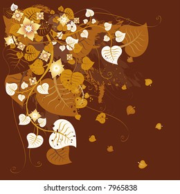 Grunge background with many leafs,flower, vector illustration