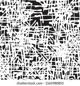 Grunge background monochrome vector seamless. Black and white vintage texture. Randomly arranged elements