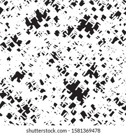 Grunge background monochrome vector seamless. Black and white vintage texture. Randomly arranged elements