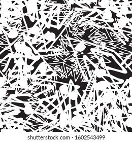 Grunge background monochrome vector seamless. Black and white vintage texture. Randomly arranged elements