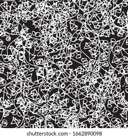 Grunge background monochrome vector seamless. Black and white vintage texture. Randomly arranged elements