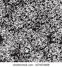 Grunge background monochrome vector seamless. Black and white vintage texture. Randomly arranged elements