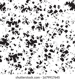 Grunge background monochrome vector seamless. Black and white vintage texture. Randomly arranged elements