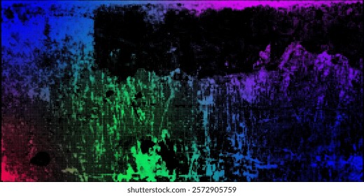Grunge background with neon gradient, scuff marks and textured halftone effect. Unique grunge aesthetic.