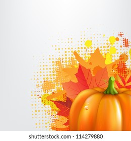 Grunge Background With Orange Pumpkin, Vector Illustration