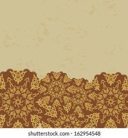 grunge background with oriental style round lace pattern, for invitation or greeting card. Vector, EPS 8