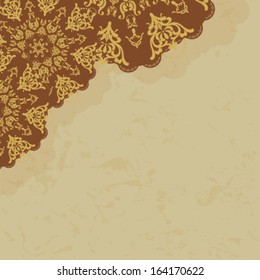grunge background with oriental style round lace pattern, for invitation or greeting card. Vector, EPS 8