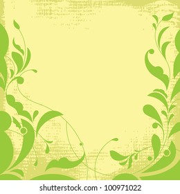 Grunge background with ornamental leaves. Vector illustration.