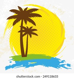 Grunge background with palm trees, vector illustration