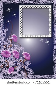 Grunge background with photo frame and flowers